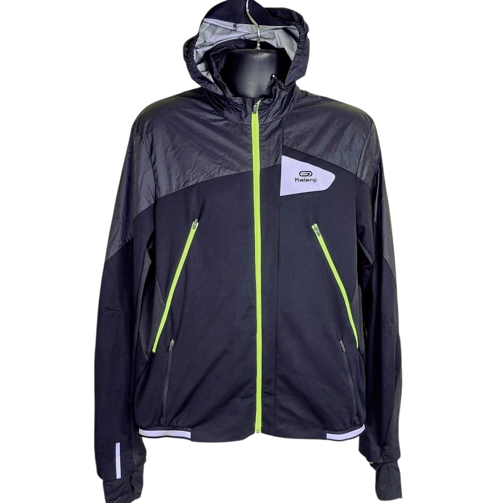 Kalenji Running Jacket Breathable Black And Yellow Full Zip Reflective Sz L